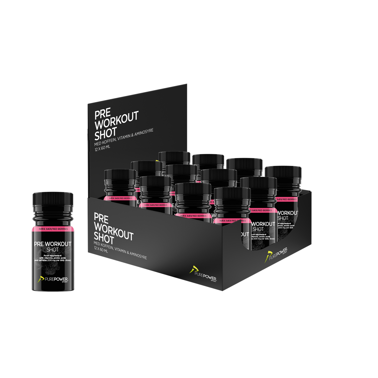 Pre Workout Shot (PWO) Røde bær 12 x 60 ml