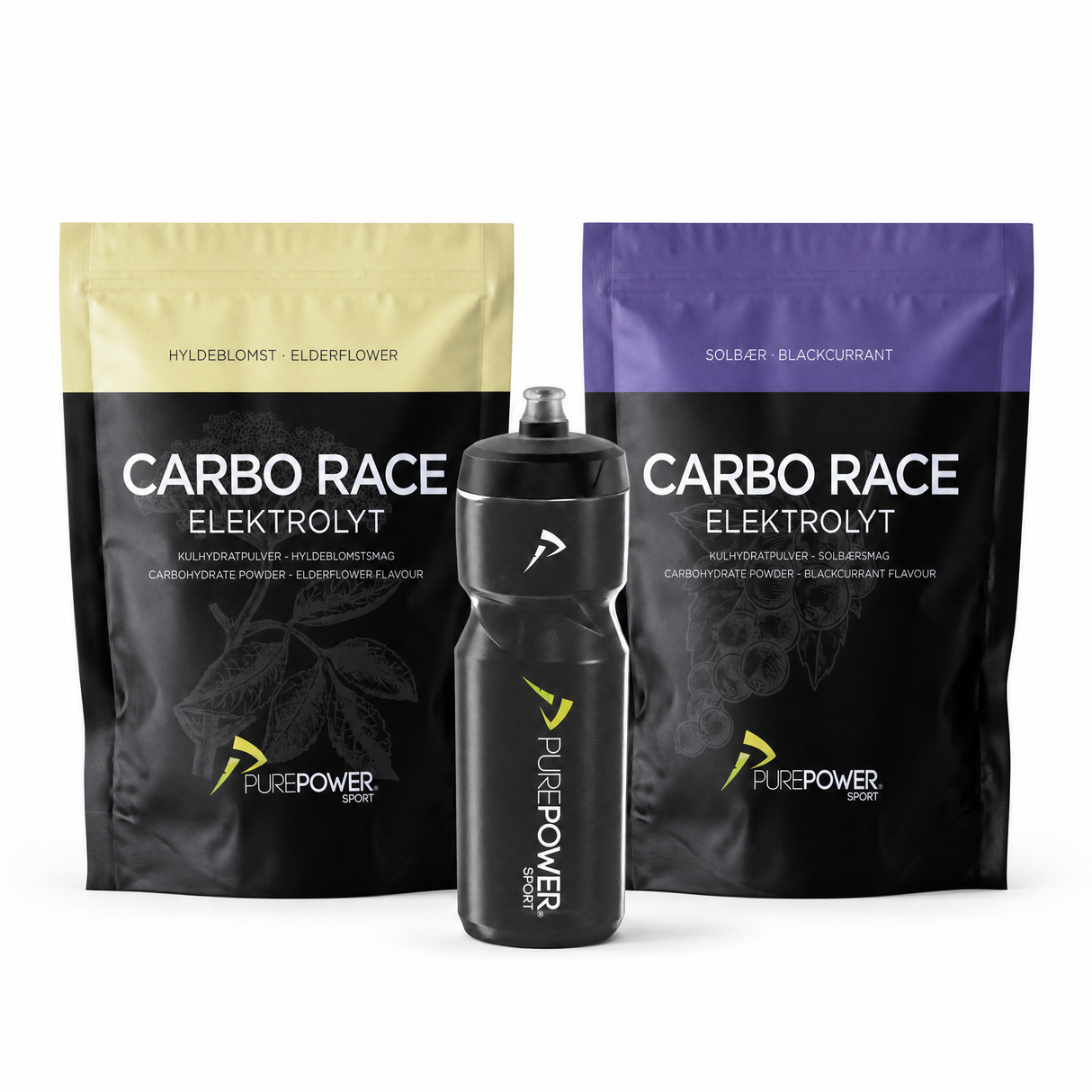 Summer Fuel Duo med PurePower Carbo Race Elektrolyt Hyldeblomst og Solbær samt 800 ml Hydro Bottle