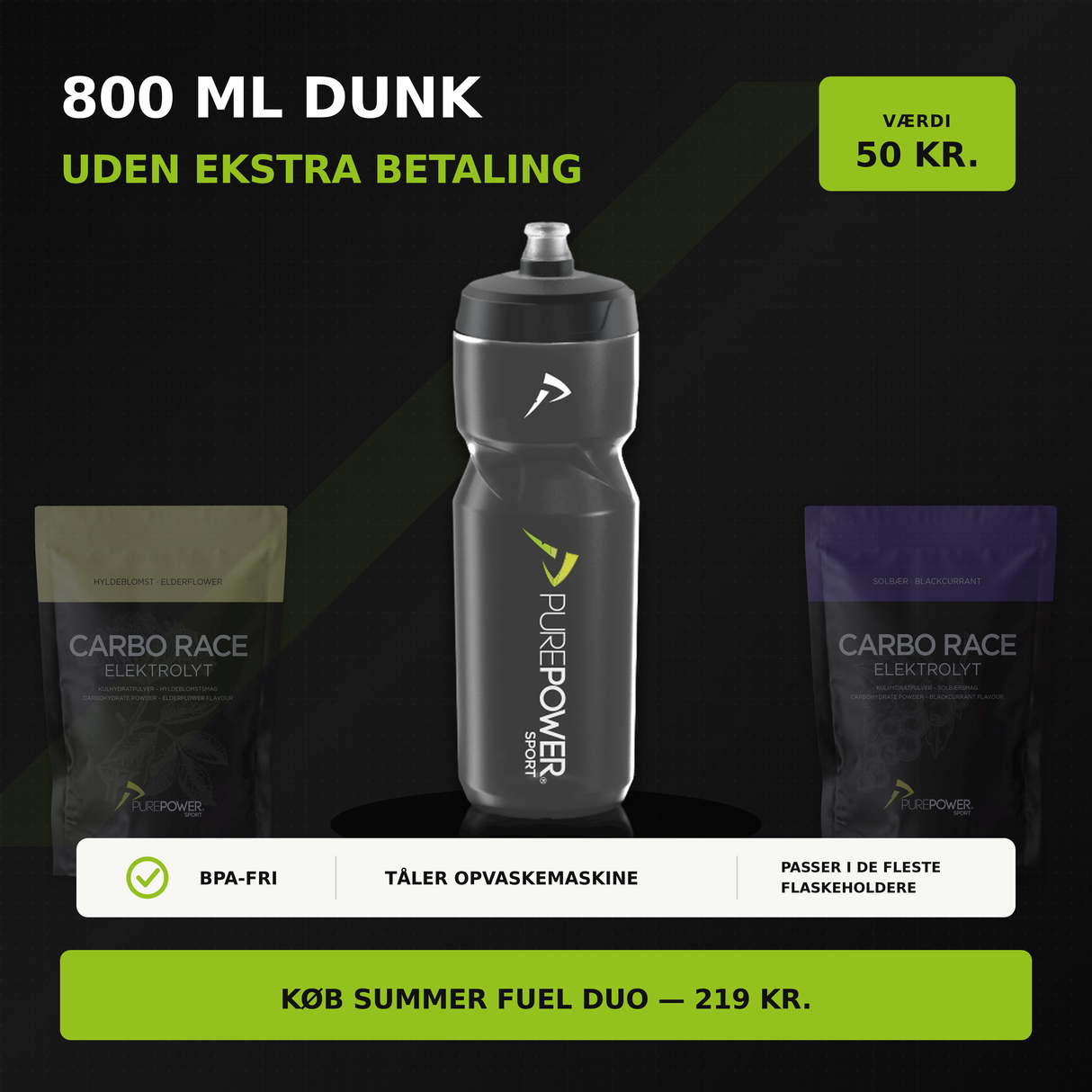 PurePower Hydro Bottle 800 ml inkluderet i Summer Fuel Duo