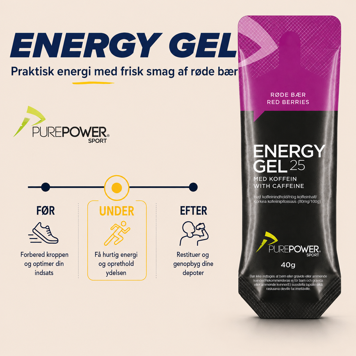 Energy Gel 25 Koffein Røde Bær 40 g